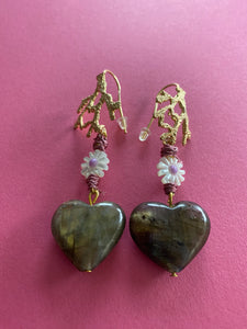 Boucles d'oreilles en argent doré 925 et labradorite