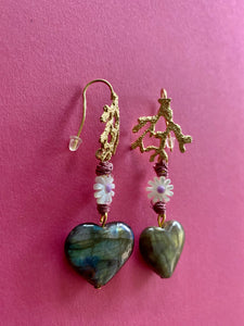 Boucles d'oreilles en argent doré 925 et labradorite