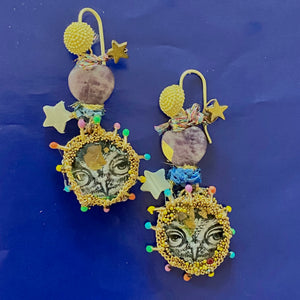 Boucles d'oreile avec image de tête d'hibou