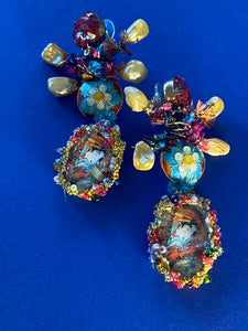 Boucles d'oreille avec image de Geisha oeuvre de Utamaro
