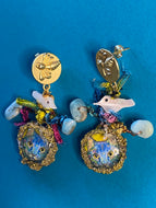Boucles d'oreille pendente avec chat Pop Art