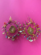 Boucles d'oreille argent rondes avec détail  du jardin des délices de H. Bosch