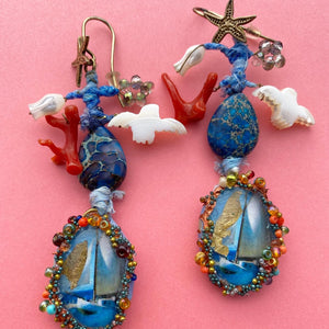 Earrings with painting of sailing boat Edward Hopper