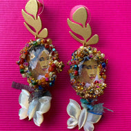 Colorful earrings with paiting with portrait made by Gauguin