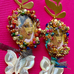 Colorful earrings with paiting with portrait made by Gauguin
