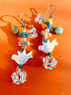 Earrings in silver 925 with crown and dove