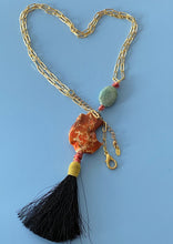 Load image into Gallery viewer, Sautoir with golden stainless chain Jasper and in Chalcedony stones
