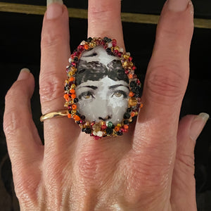 Copy of oval glass ring with feminine  face