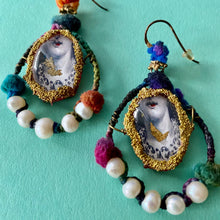 Load image into Gallery viewer, Surrealism earrings with pearly beads and image of female neck
