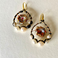 Earrings with pearls and images of sacred heart