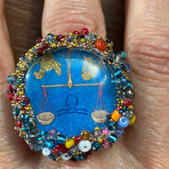 adjustable  glass ring with Medieval image of  zodiac (librar) (September 23 - October 22)