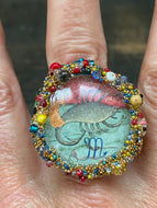 Adjustable glass ring with image of medieval zodiac signs. Scorpio (October 23 - November 21)