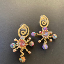 Load image into Gallery viewer, Unique earrings with micro image of dove and  micro image of sacred heart with beautiful spiritual colorful beads in minerals
