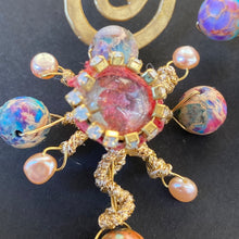 Load image into Gallery viewer, Unique earrings with micro image of dove and  micro image of sacred heart with beautiful spiritual colorful beads in minerals
