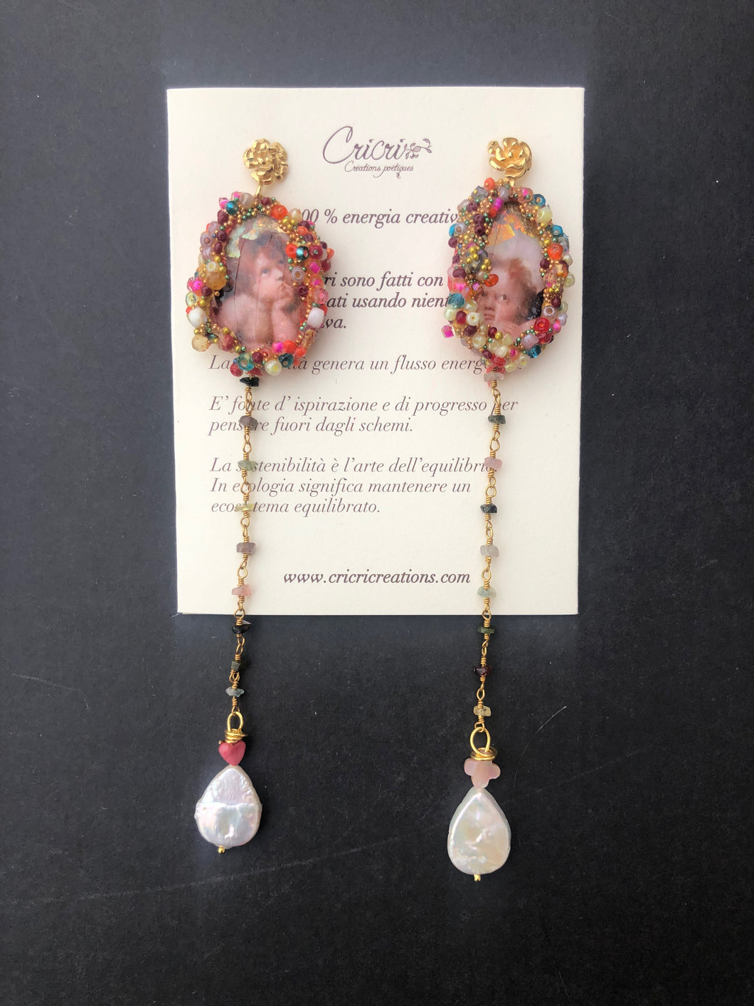 Long Earrings with Renaissance's Raffaello paintings | Angelic